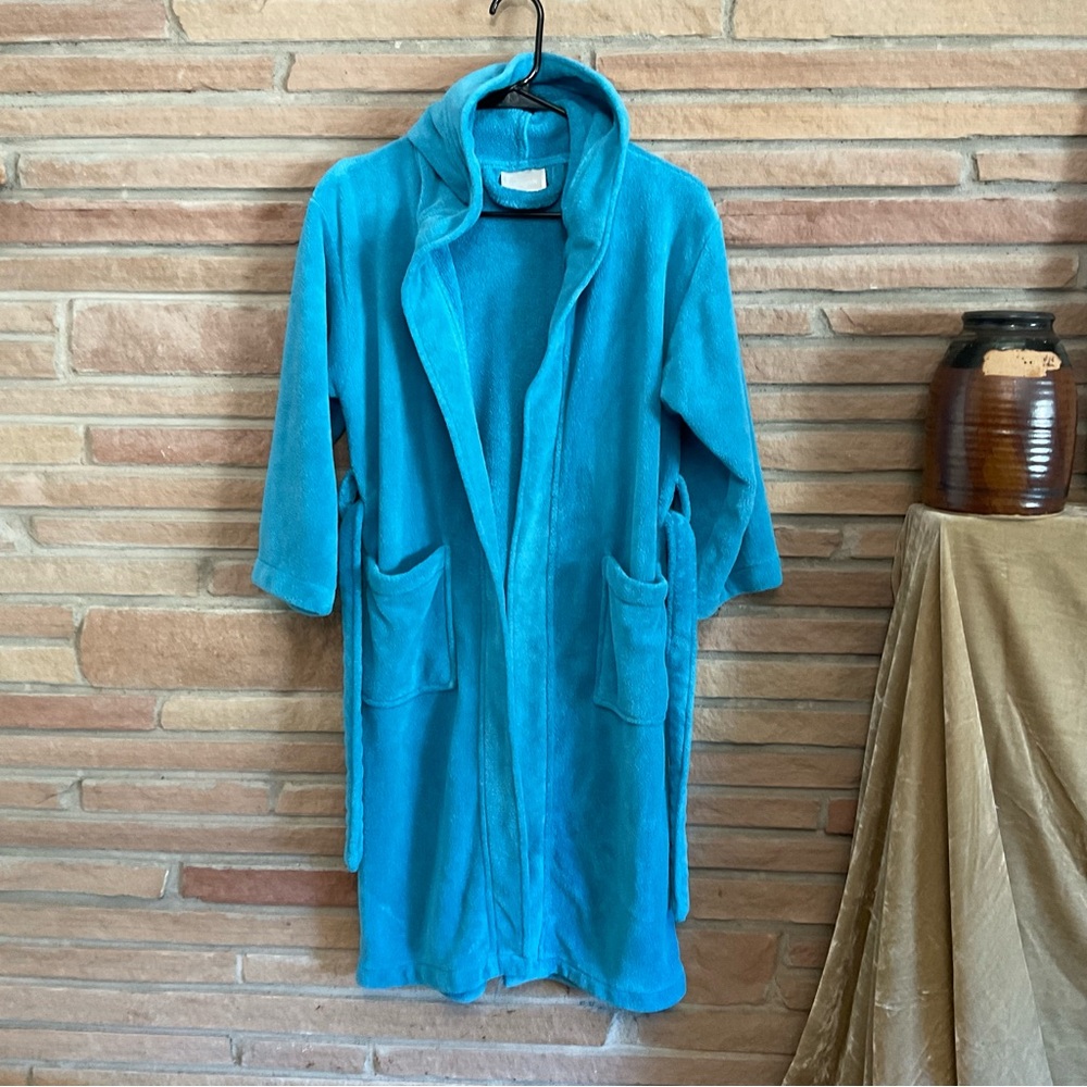Microfiber Fleece Hooded Robe Blue Large